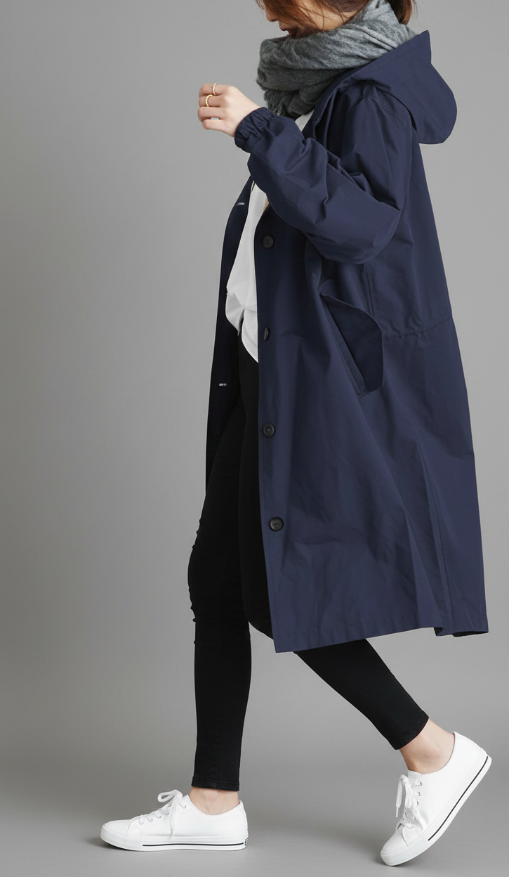 Elegante Waterdicht Damestrenchcoat voor het Regenseizoen met Capuchon