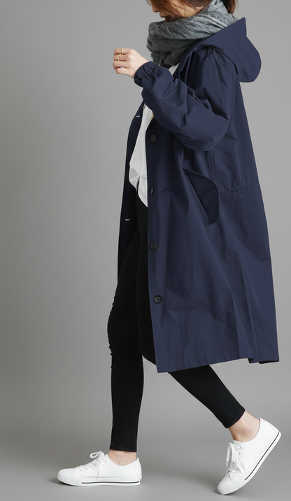 Elegante Waterdicht Damestrenchcoat voor het Regenseizoen met Capuchon
