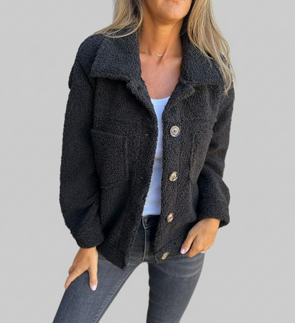 Dames herfstjas met knopen, reverskraag en praktische zakken