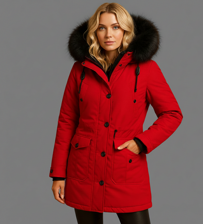 Elara Lange Damesjas met Luxe Bontkraag en Comfortabele Isolatie