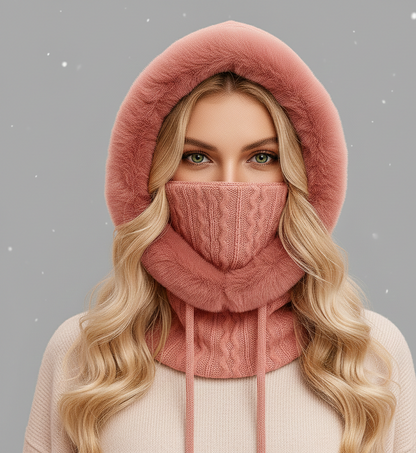 Warme Dames Winterset met Gebreide Stof en Capuchon met Bontlook