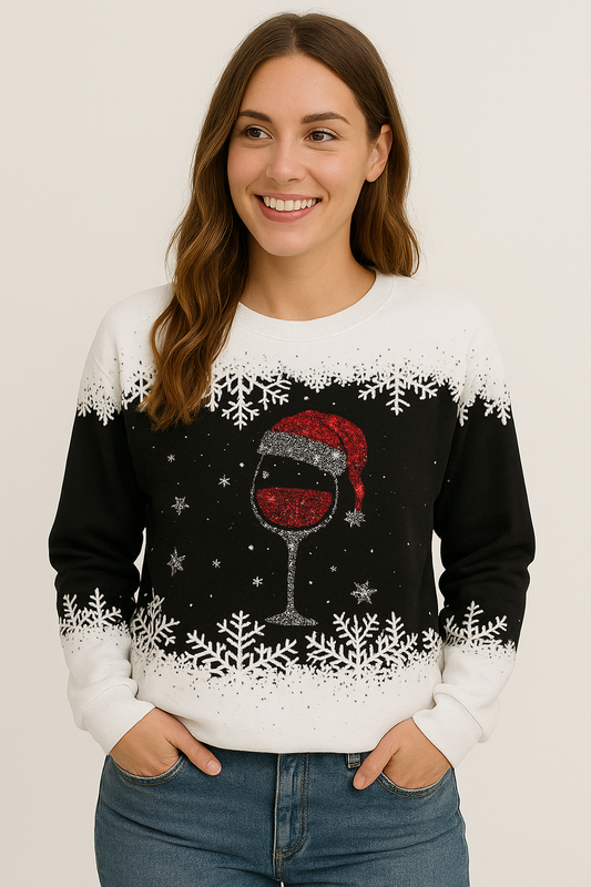 Dames Kerstop – Feestelijke 3D-Print Top met Loose Fit en Lange Mouwen