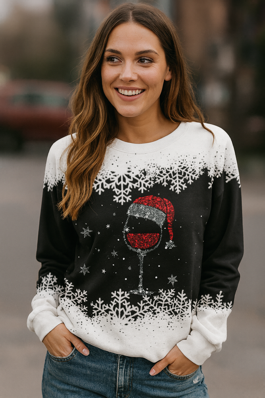 Dames Kerstop – Feestelijke 3D-Print Top met Loose Fit en Lange Mouwen
