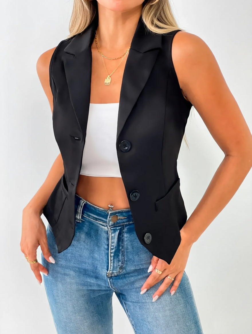 Livia Dames Gilet met Knopen – Klassiek Mouwloos Vest Elegant
