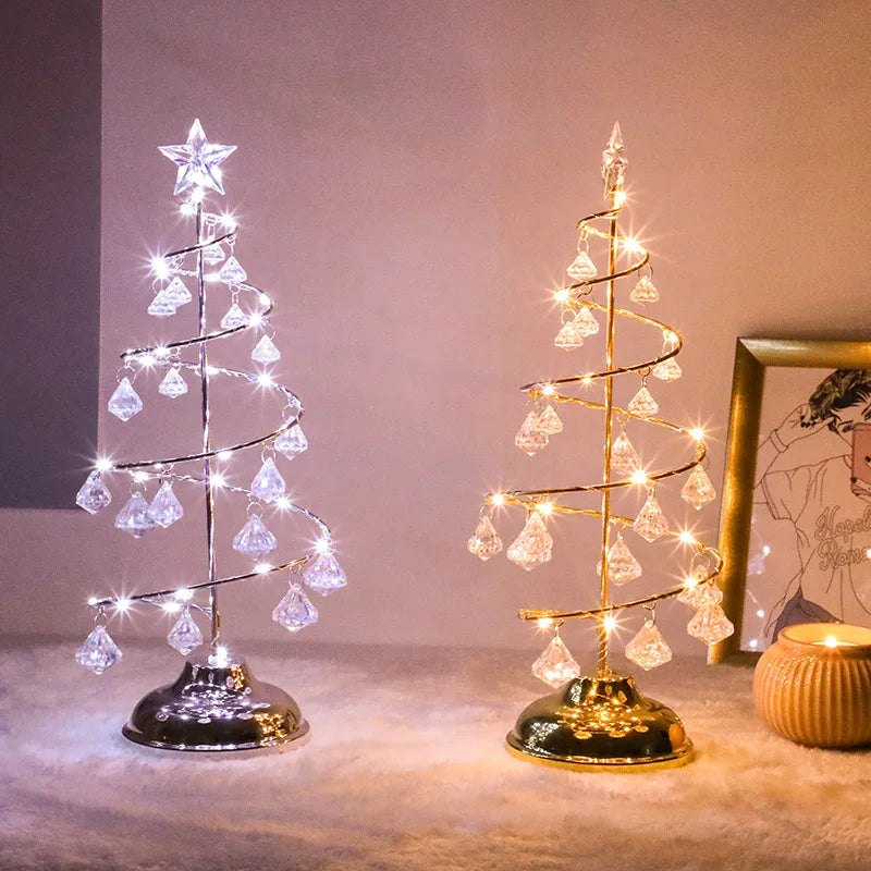 CrystalGlow - Kerstboom Tafellamp met Kristaldecoratie en LED-verlichting