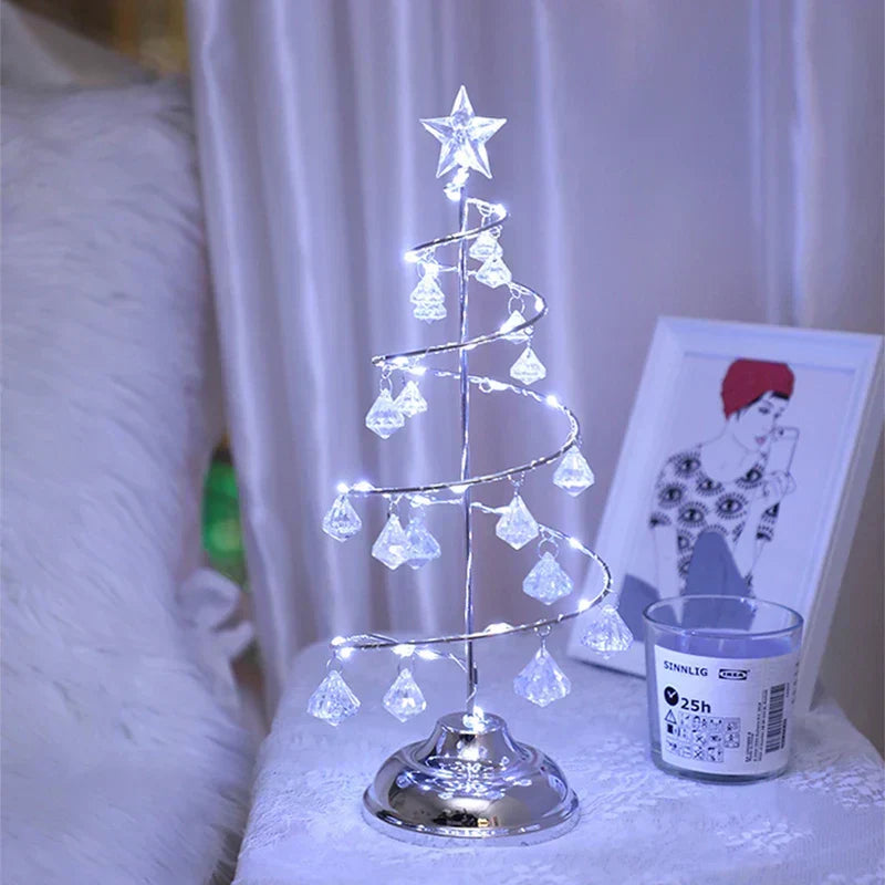 CrystalGlow - Kerstboom Tafellamp met Kristaldecoratie en LED-verlichting