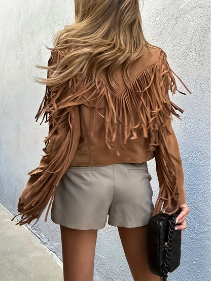 Luna Franjejack Dames – Suède-look Western Jas met Franjes