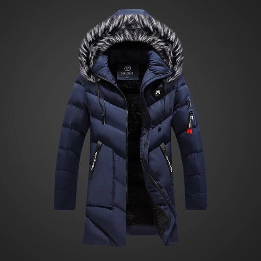 Winterkracht – Lange Heren Winterjas met Capuchon en Afneembare Kraag