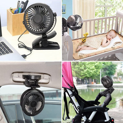 BriesKlem USB Klemventilator Draadloos 360° Oplaadbaar en Draaibaar