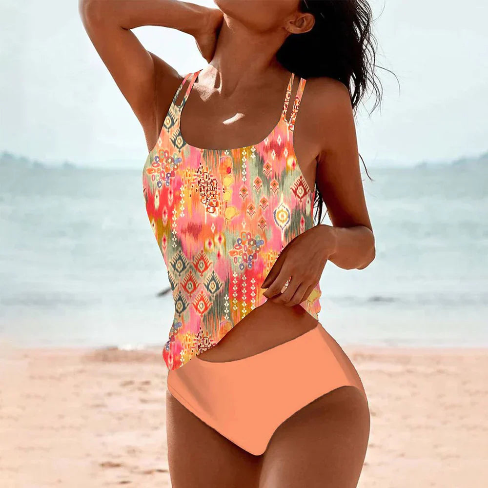 Dames Tankini Badpak Set met Verstelbare Bandjes en Print