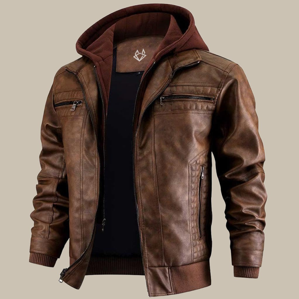 Ravello Leren Herenjas met Capuchon Zwart en Bruin