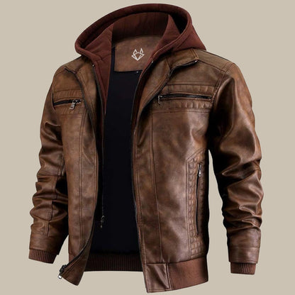 Ravello Leren Herenjas met Capuchon Zwart en Bruin