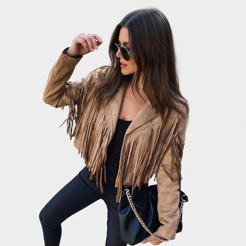 Velmira Suède Jas met Franjes en Boho Stijl Dames Vest