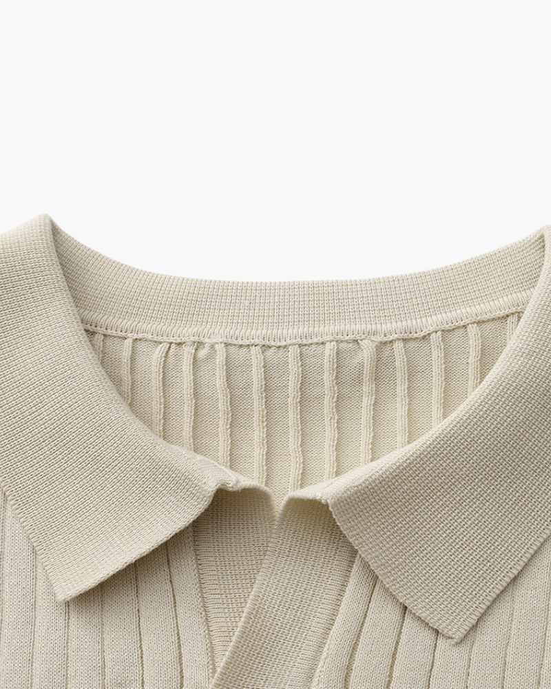 Heren Poloshirt met Fijnrib en Open Kraag voor Zomer