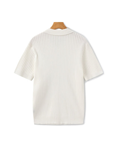 Heren Poloshirt met Fijnrib en Open Kraag voor Zomer
