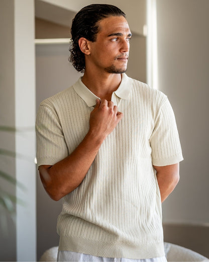 Heren Poloshirt met Fijnrib en Open Kraag voor Zomer