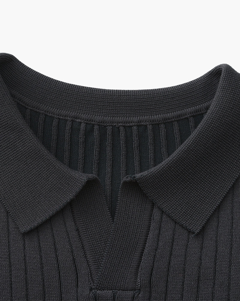 Heren Poloshirt met Fijnrib en Open Kraag voor Zomer