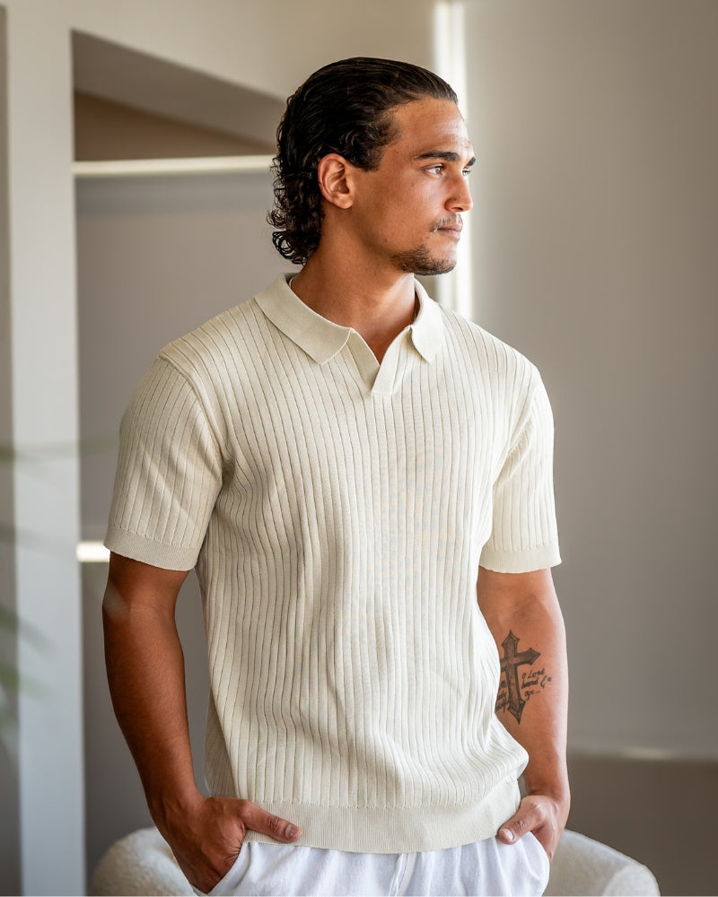 Heren Poloshirt met Fijnrib en Open Kraag voor Zomer