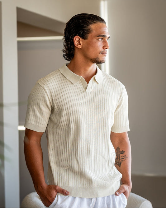 Heren Poloshirt met Fijnrib en Open Kraag voor Zomer