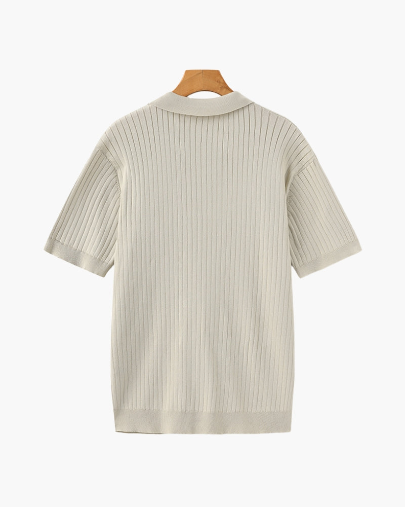 Heren Poloshirt met Fijnrib en Open Kraag voor Zomer