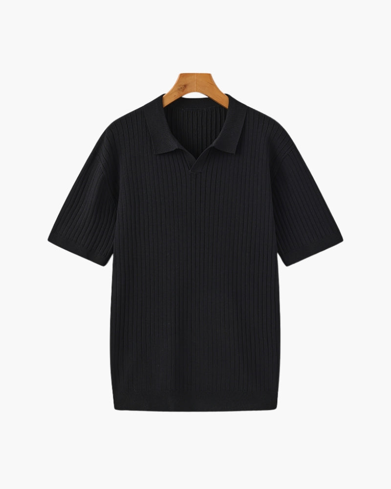 Heren Poloshirt met Fijnrib en Open Kraag voor Zomer