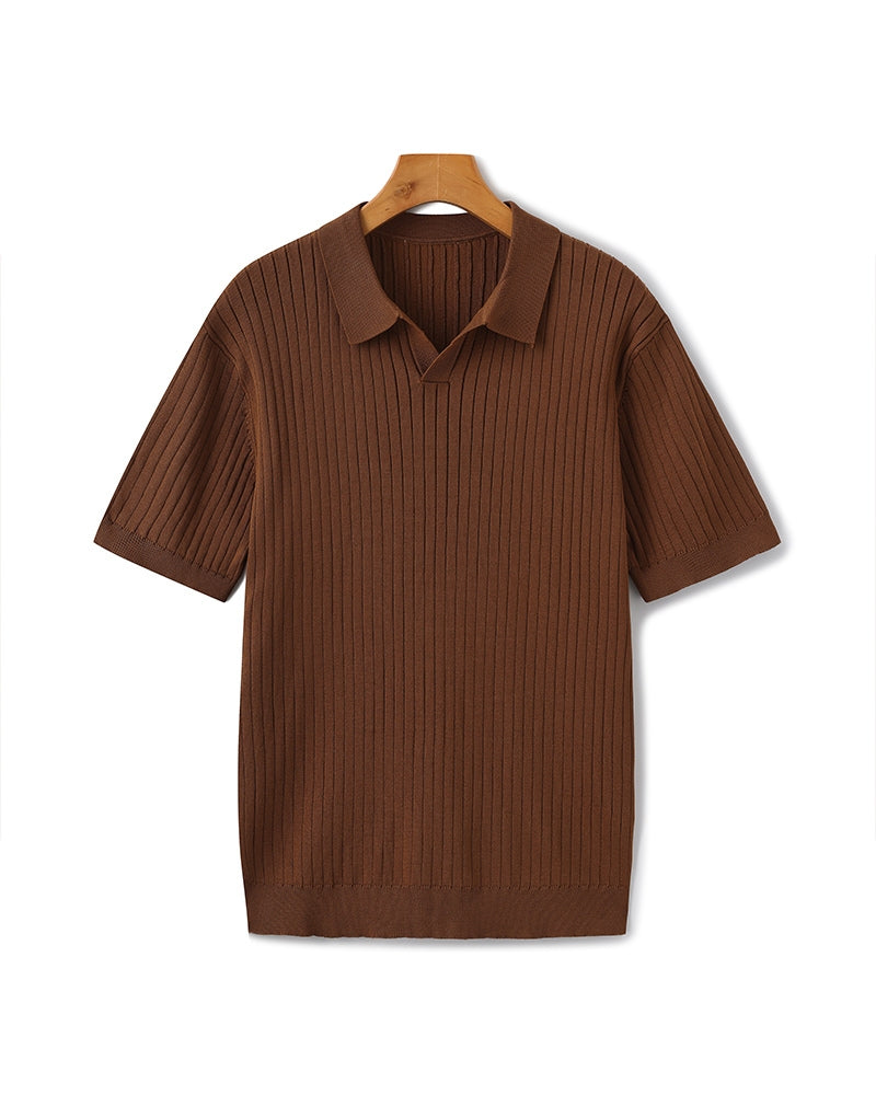 Heren Poloshirt met Fijnrib en Open Kraag voor Zomer