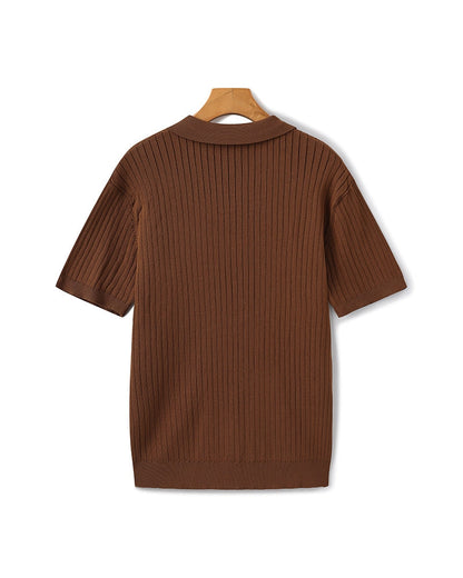 Heren Poloshirt met Fijnrib en Open Kraag voor Zomer