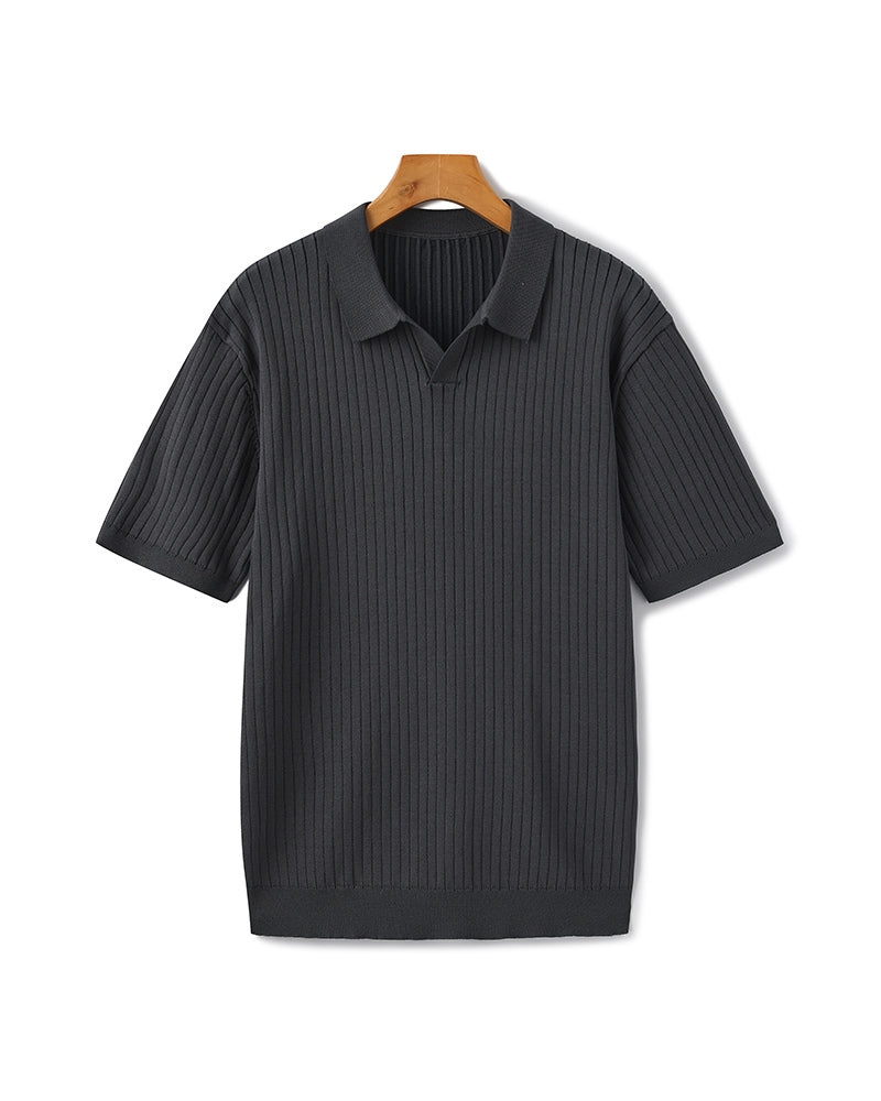 Heren Poloshirt met Fijnrib en Open Kraag voor Zomer