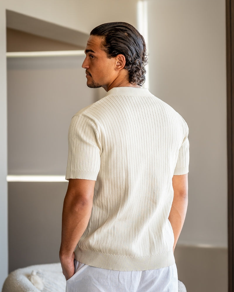 Heren Poloshirt met Fijnrib en Open Kraag voor Zomer