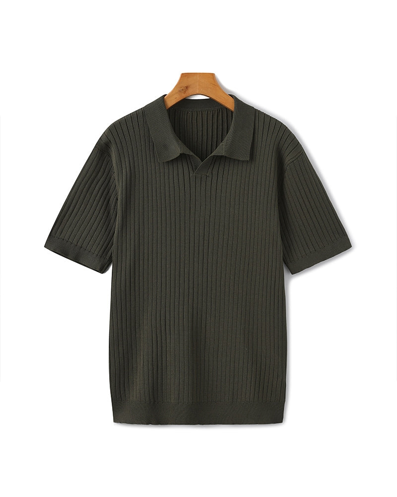 Heren Poloshirt met Fijnrib en Open Kraag voor Zomer