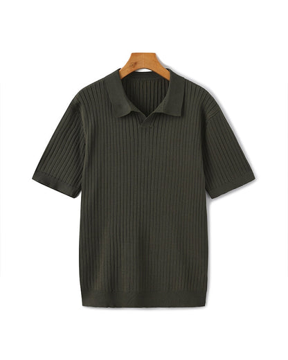 Heren Poloshirt met Fijnrib en Open Kraag voor Zomer