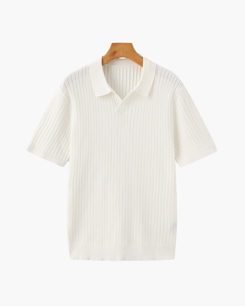 Heren Poloshirt met Fijnrib en Open Kraag voor Zomer