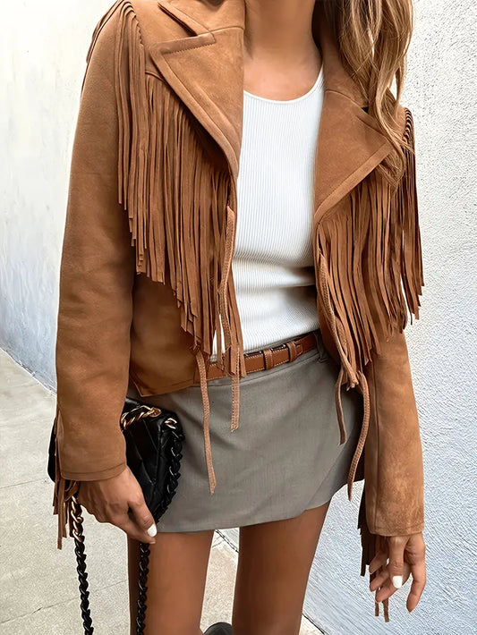 Luna Franjejack Dames – Suède-look Western Jas met Franjes