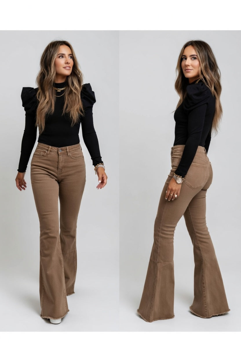 Novalyn Dames Flared Broek met Hoge Taille en Trekband