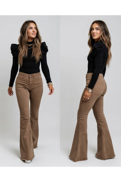 Novalyn Dames Flared Broek met Hoge Taille en Trekband