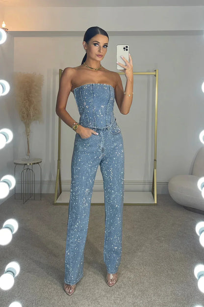 Dames Jeans met Strassdetails – Slim Fit en Hoge Taille