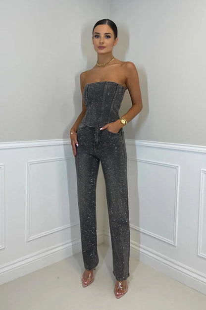 Dames Jeans met Strassdetails – Slim Fit en Hoge Taille