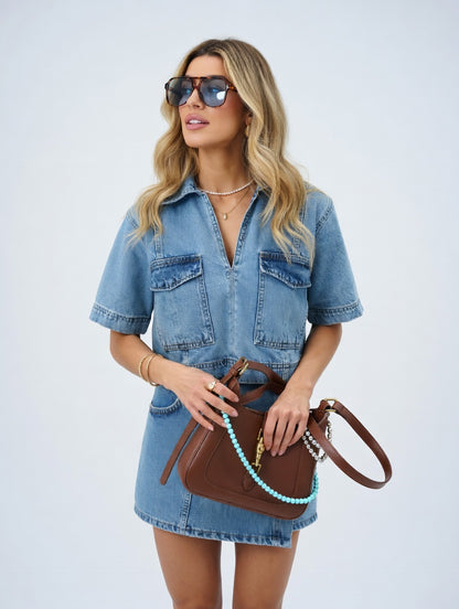 Denim Duo Zomer Set – Dames Top en Skort Stijlvolle Comfort Fit