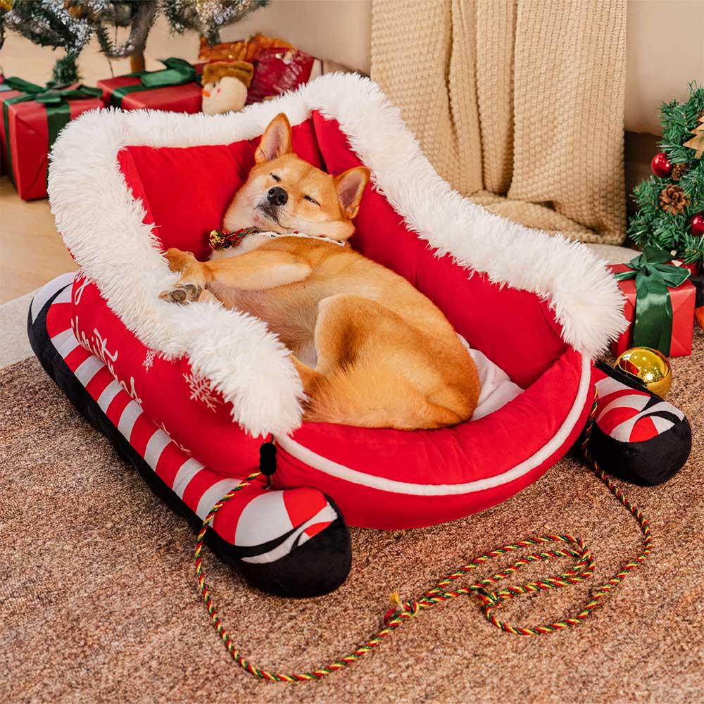 Kerst Hondenbed in Sledevorm met Antislipbodem, S, M en L