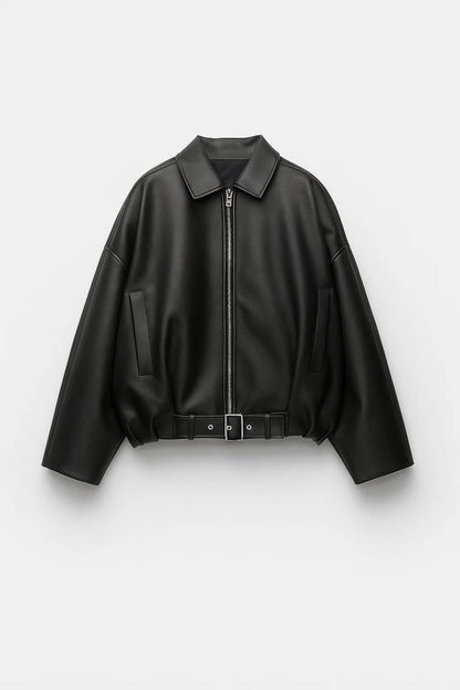 Dames Oversized Bikerjack Stoere Look – Ritssluiting en Kraag