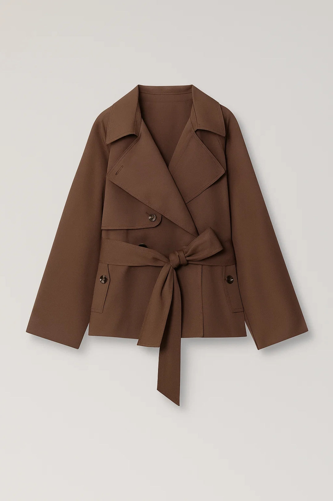 Amélie Dames Trenchcoat Kort met Tailleband en Dubbele Knopen