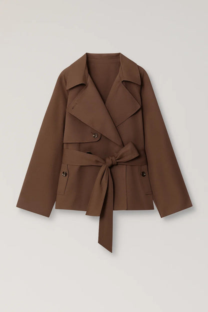 Amélie Dames Trenchcoat Kort met Tailleband en Dubbele Knopen