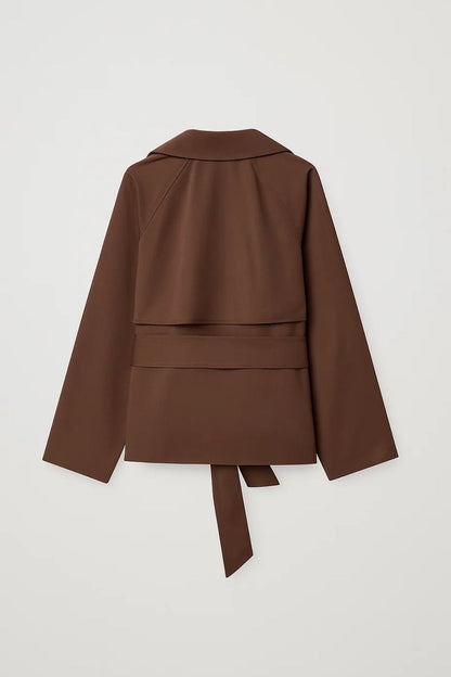 Amélie Dames Trenchcoat Kort met Tailleband en Dubbele Knopen
