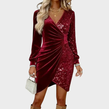 Kerstjurk met Pailletten en Velours – Glanzende Wikkeljurk Dames