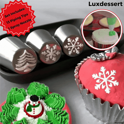 KerstBakfeest Spuitzak Set met 13 Kerst Spuitmondjes