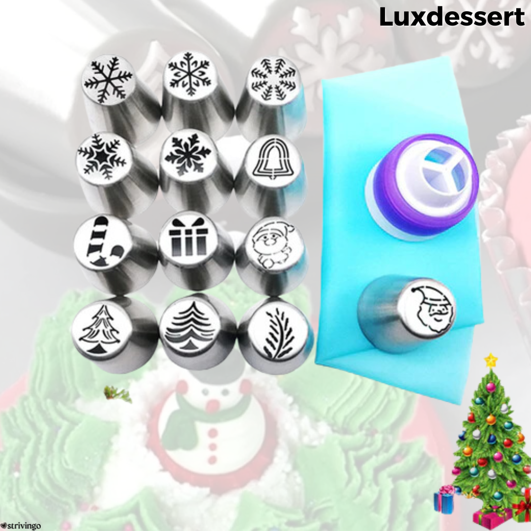 KerstBakfeest Spuitzak Set met 13 Kerst Spuitmondjes