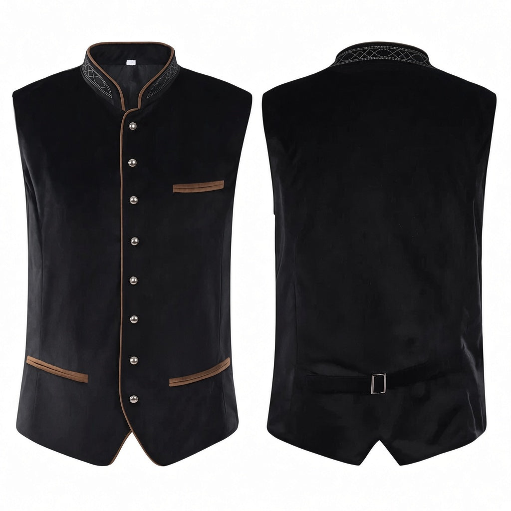 Klassiek Heren Gilet met Geborduurde Kraag en Decoratieve Knopen