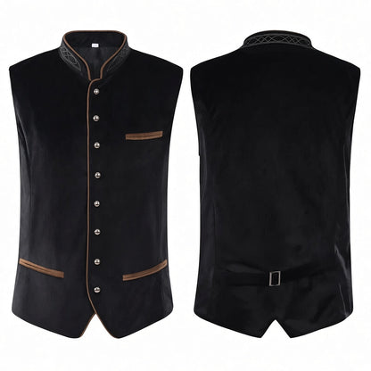 Klassiek Heren Gilet met Geborduurde Kraag en Decoratieve Knopen