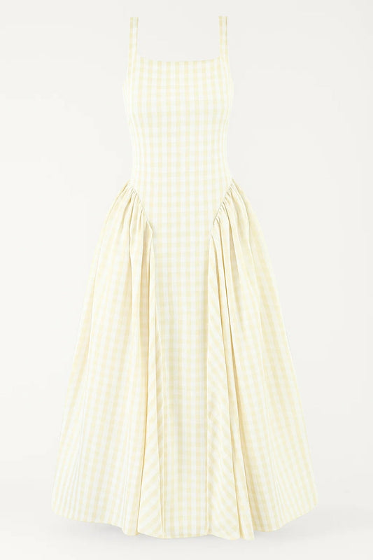 Zomerse Ruitpatroon Midi Jurk – Elegante Damesjurk met Bandjes