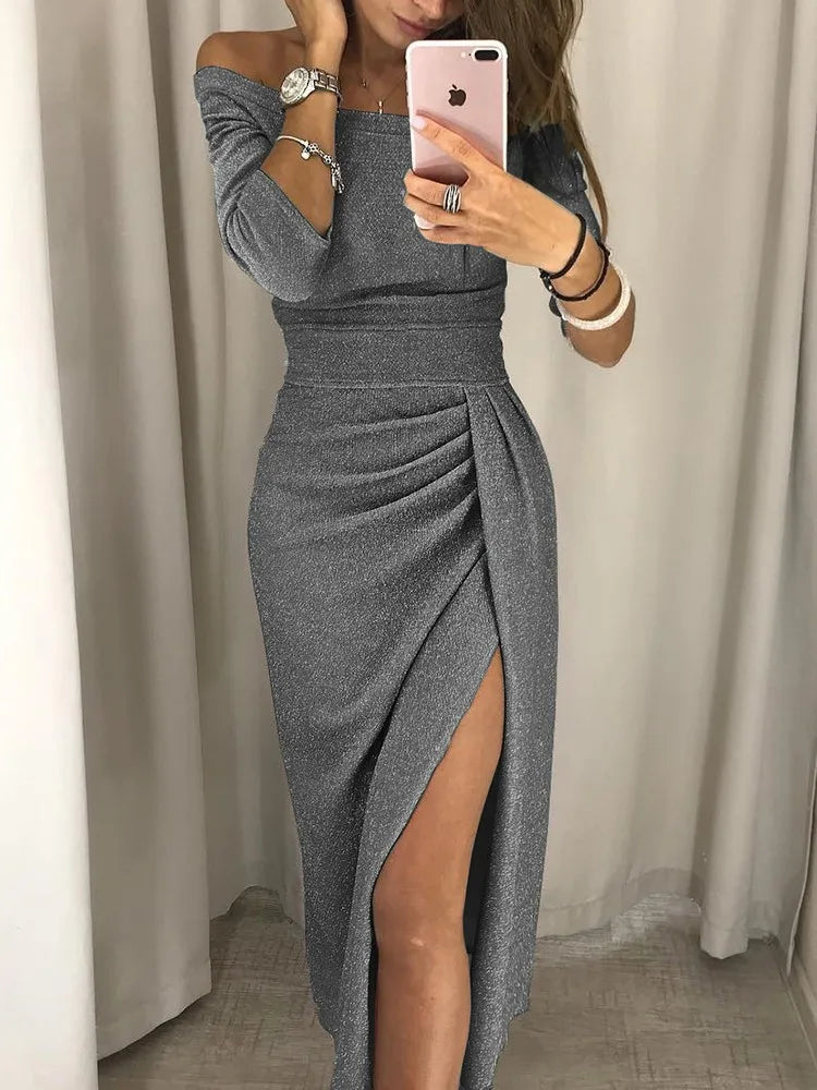 Renske - Elegante Glitter Midi-jurk met Gelaagde Look
